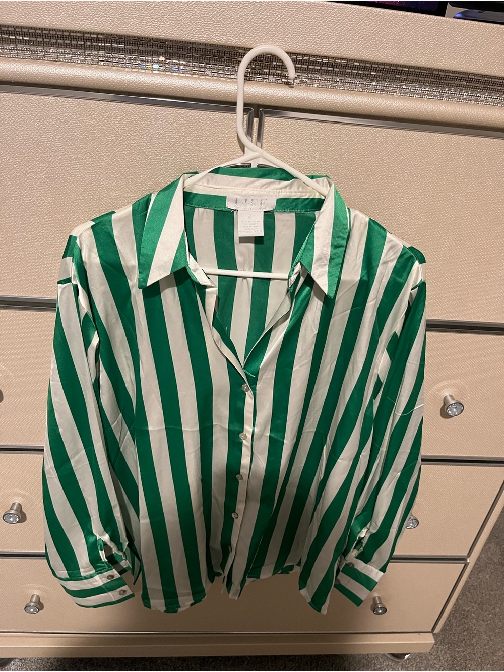 Life Is Good Green and White Vertical Stripe Button-Down Shirt